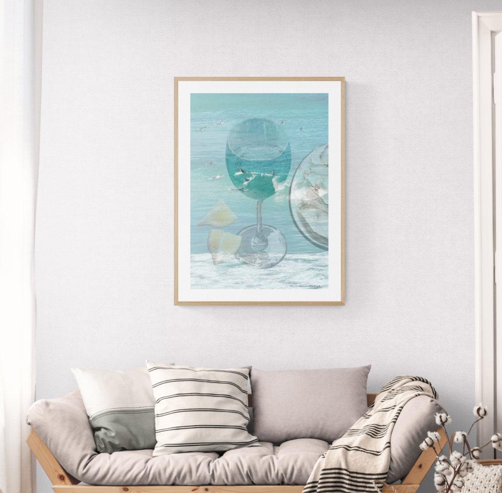 Surfing an Oyster with White Wine by the Sea Digital Print | NATELLI